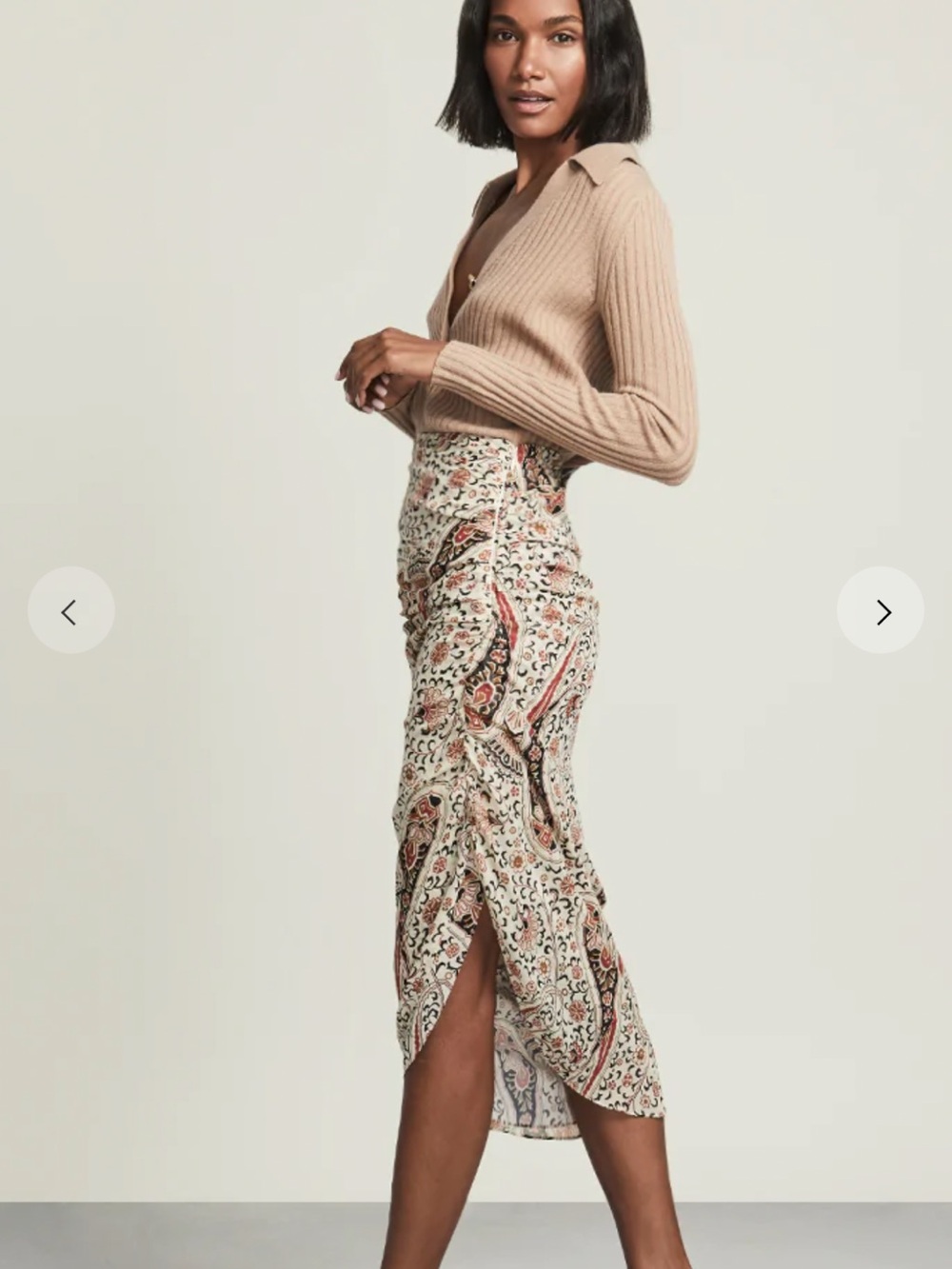 Veronica Beard Neutral Paisley Midi Skirt with Side Slit